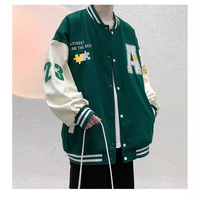Veste universitaire unisexe en polyester, à blocs de couleur, à manches longues, avec imprimé lettres, boutonnée, style baseball, décontractée, coupe ample, streetwear