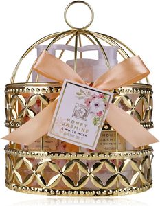 Ensemble de douche pour femmes de marque privée, miel et jasmin dans un beau panier en fil métallique-<span class=keywords><strong>Coffret</strong></span> cadeau de bien-être pour anniversaire, Saint-Valentin - Product Image 3