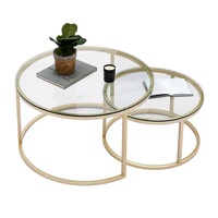 Ensembles de Table basse de luxe moderne, Table basse en verre, Tables d'appoint rondes avec pieds en métal doré, meubles de salon