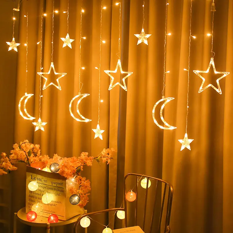 Led curtain lights 3.5m 8 Modes Waterproof Star Moon Fairy String Light Christmas Curtain Lights With Remote Control