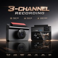 Caméra de tableau de bord de voiture 3 voies 1080P DVR avec WiFi intégré, contrôle par application, écran IPS 3 pouces, batterie 150mAh, Type-C, 64 Go, capteur G, automatique
