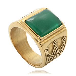 Bague pour homme en or avec émeraude, sertie en clos, forme couronne, style rétro punk, cadeau de bijoux - Product Image 1