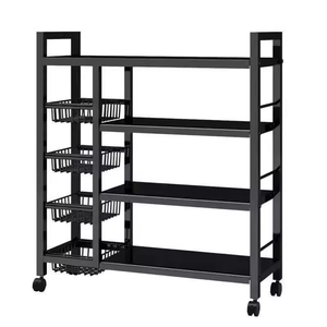 Chariot de rangement de cuisine moderne à 4 niveaux en acier au carbone, non pliable, avec 4 paniers, organisateur de garde-manger roulant multifonctionnel pour fruits - Product Image 4