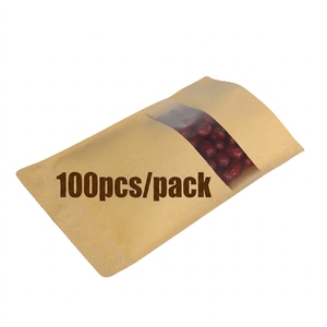 Fabrik 100 Stück/<span class=keywords><strong>Packung</strong></span> <span class=keywords><strong>Gro</strong></span>ße Matte Kraftpapier-Standbeutel mit Reißverschluss und Fenster Hitzebeständige Feuchtigkeitsgeschützte Lebensmittelgeeignete Beutel - Product Image 4