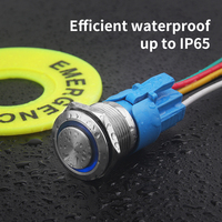 Interrupteur à bouton-poussoir autobloquant en acier inoxydable étanche IP65 L1NO1NC 3A 16mm 5V 12V 24V 220V avec anneau lumineux LED couleur
