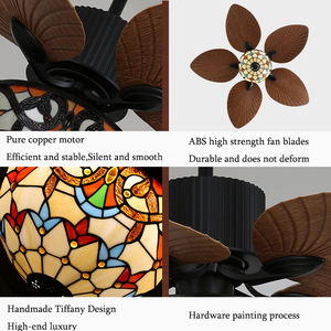 Nouvelle suspension Tiffany en verre 2025, ventilateur de plafond en bois massif avec feuilles, <span class=keywords><strong>lustre</strong></span> <span class=keywords><strong>baroque</strong></span> turc, 52 pouces, 48W, luminaire ventilateur en bois - Product Image 2