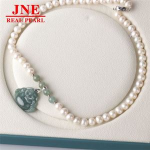 Natural Pearl Necklace White Round Beads Emerald Green Buddha Pearl Necklace Mother's Day Gift for <strong>Elders</strong> - Product Image 2