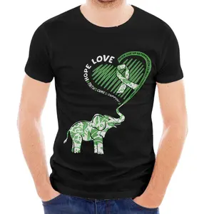 Latest Design Cute Elephant Green Heart Ribbon Print Cheap Custom Label T-shirts For Men T-shirt With Logo Especial T-shirts OEM