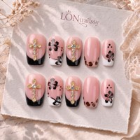 Livraison Rapide – Nouveaux Ongles Press-On Acryliques Faits Main 3D Courbes Dorées Style Français 2.0, Couverture Complète PMMA, 10 Pièces