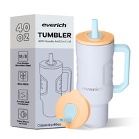 Gobelet isotherme à double paroi en acier inoxydable 304 de 40 oz avec poignée, isolation 24H froid 12H chaud, couvercle anti-fuite avec paille