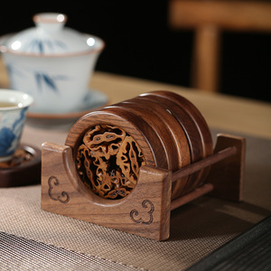 Walnut Tea Coaster Set Chinese Style Handmade Heat Insulation Mat For Tea Cup Tea Tray Anti Scalding Pad Set - Product Image 5
