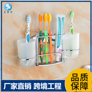 Support de rangement pour salle de bain Saint Ruijia en acier inoxydable, double porte-brosse à dents, finition miroir, pour dentifrice et brosses à dents - Product Image 5