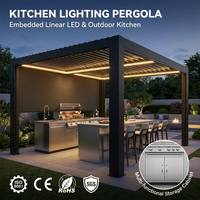 Pérgola Moderna Motorizada con Persianas y Luces LED Integradas, Independiente, para Cocina Exterior, Balcón, Patio Trasero Residencial, Comedor
