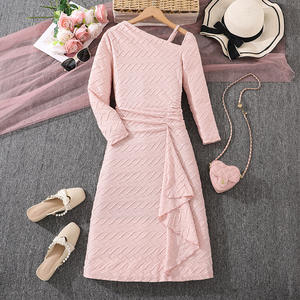 Robes pour filles adolescentes décontractées printemps-automne 2026, robe asymétrique à volants texturés à une épaule, robes pour enfants pour filles, vente en gros - Product Image 1