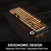 Clavier de jeu mécanique de style machine à écrire OEM ODM avec des touches rondes dorées rétro et un rétroéclairage LED orange