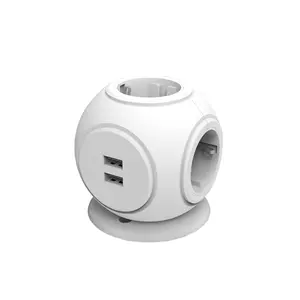 EU Outlet Extension 3AC 2 USB Electrical Cube Shape Plug Socket