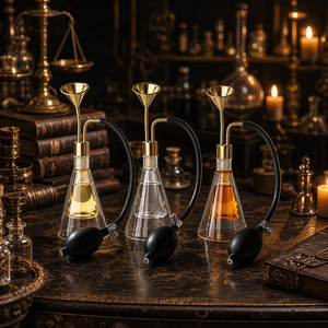 Lussuosa Bottiglia in Vetro da 80ml con Doppio Beccuccio in Ottone per Assaggio Aromi, Tester per Profumi e Oli Essenziali con Pompetta in Gomma - Product Image 3