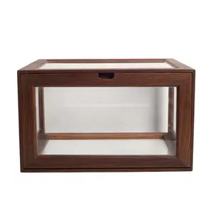Glass display wooden hand-made shoes display black walnut wooden storage toy dust-proof acrylic box