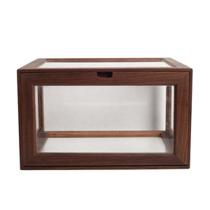 Glass display wooden hand-made shoes display black walnut wooden storage toy dust-proof acrylic box