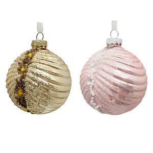 Factory hand made high quality luxurious Christmas round pink and gold glass ball ornaments for Xmas tree decoration and gift