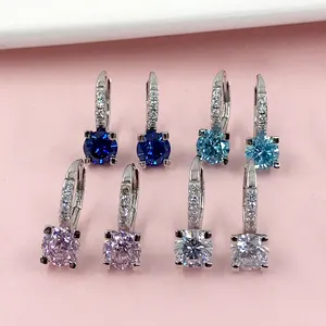 Ladies Jewelry CZ Cubic Zirconia Gemstone Hoop Earrings Women 925 Sterling Silver Hoop Earrings