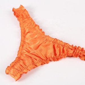Ensemble de lingerie en satin orange personnalisé, soutien-gorge à volants et culotte froncée, 2 pièces, sous-vêtements mignons de style Lolita, fabricant OEM - Product Image 6