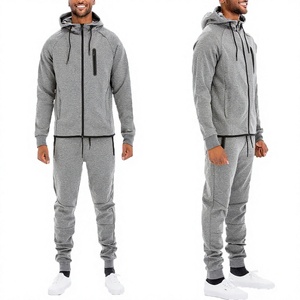 Conjuntos de chándal de algodón 100% activo para hombre, chaqueta y pantalones de manga larga con cremallera completa de chándal, trajes de invierno ecológicos - Product Image 1