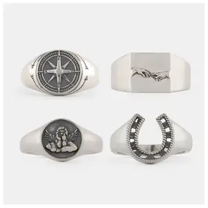 Nuovi arrivi anello con sigillo da uomo in argento Sterling 925 con bussola a ferro di cavallo
