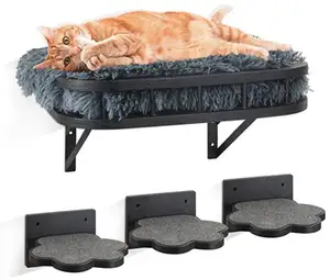 Cat Hammock Cat Wall Furniture with 1 Plush Cushion and 3 Wall Steps, Wall Mounted Cat Shelves and Perches, Cat Climbing Shelf