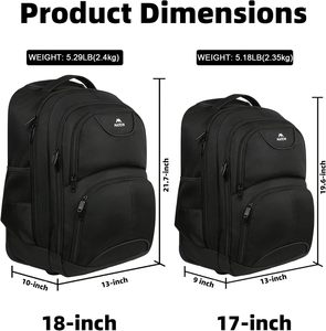 Free Sample Laptop Travel <b>Backpack</b> with <b>Wheels</b> for Men Women, Rolling Wheeled <b>Backpack</b> for Business Travel - Product Image 3