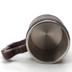 Taza de Café Retro de Madera al por Mayor, Taza de Acero Inoxidable Personalizada <span class=keywords><strong>con</strong></span> Asa - Product Image 4