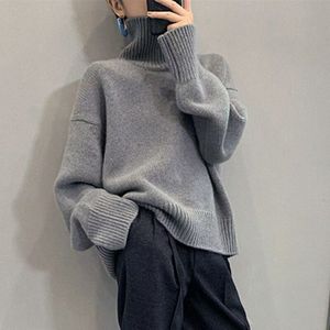 Pull-over doux à col montant pour femme, coupe ample, couleur unie, tricoté, couche de base, automne hiver 2025, gris, noir, rouge, taille unique - Product Image 1