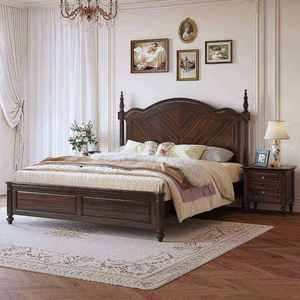 Cama Doble de Madera Maciza Estilo Americano Vintage, 18m, Tamaño King, Pintura Ecológica, Estética Old Money, para Recámara Principal - Product Image 3