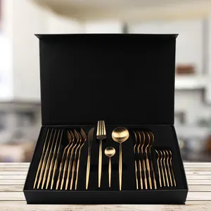 Luxury Golden Color Flatware Set Cutlery Set Gold Stainless Steel 24pcs Kids Kitchen Knife Set