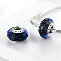 Bracelet en argent S925 de haute qualité avec breloque en verre de Murano bleu facetté pour femmes, breloques en perles compatibles avec les bracelets à chaîne serpent, bijoux