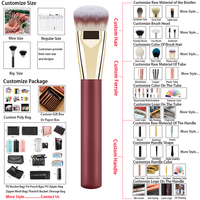 HMU 2025 – Nouveaux pinceaux de maquillage personnalisés de haute qualité avec logo sur mesure, manche en bois mat vegan, ensemble professionnel rouge et or