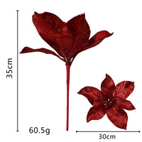 Nouvelle branche de fleur de Noël artificielle, fausse fleur avec accents de paillettes dorées, couronne de Noël en plastique, décoration pour arbre de Noël