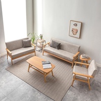 Vente en gros de meubles de maison JIAMUJIA Chaise en bois avec bras en bois 2 places en tissu de lin simple et contemporain