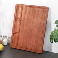 Planche à découper en bois d'ébène de qualité supérieure avec 3 compartiments séparés et rainure pour les jus, planche à découper professionnelle robuste pour la préparation des repas