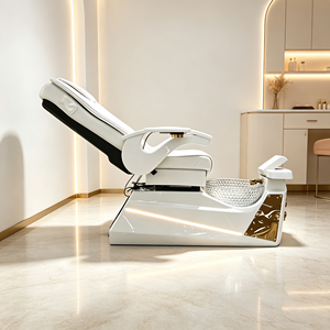 Luxury Electric Reclining Pedicure Spa Chair Nail Salon Chair With LED Light Crystal Glass Foot Basin Gold Decor Beauty - Product Image 6