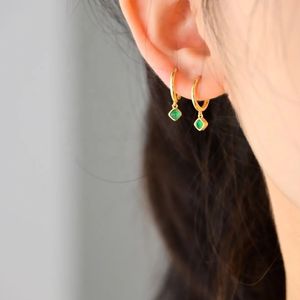 Xinfly 18K Real Yellow Gold <b>Drop</b> <b>Earrings</b> Beach Cool Modern <b>Emerald</b> Woman Hoop with Charm for Wedding and Party - Product Image 3