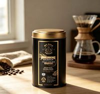 Étiquette personnalisée imprimée en rouleau, dorée, imperméable, pour boîte de conserve de café, autocollante, pour emballage de conteneur de grains de café