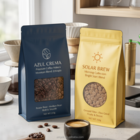Sachet de café personnalisé marron mat écologique en PE avec valve et fermeture éclair, pochette stand-up avec impression sur mesure