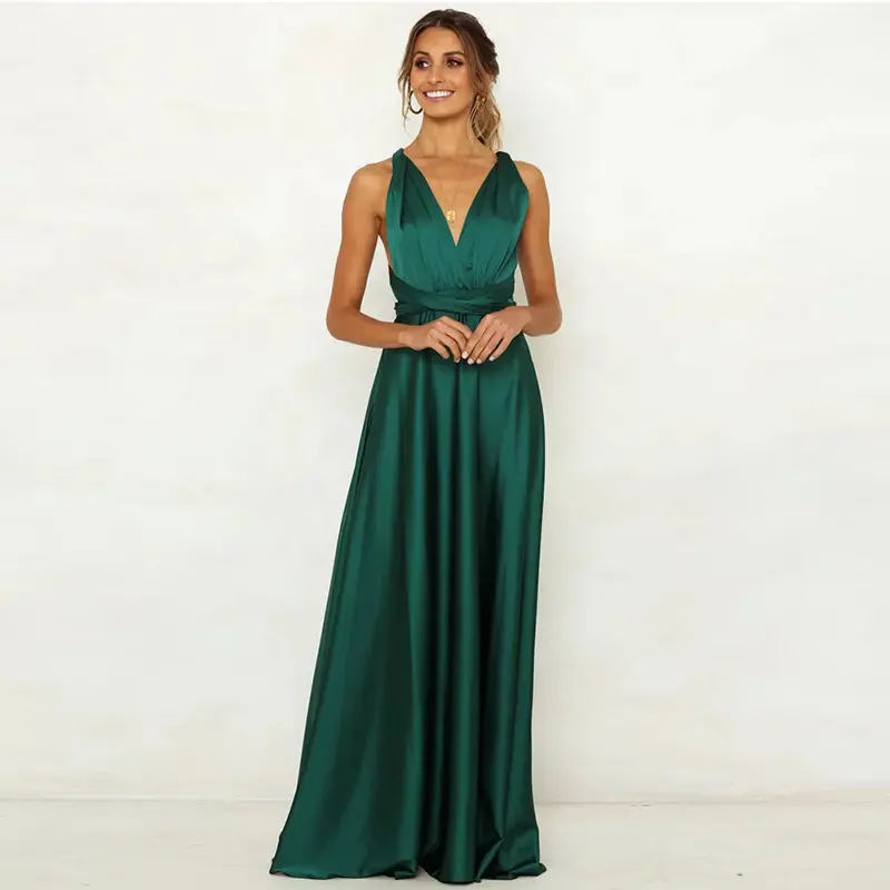 Robe longue de soirée en satin, tenue d'été à dos nu, rose, verte