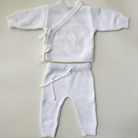 Ensemble tricoté 2 pièces, doux, 100% coton, pull et pantalon, ensemble unisexe, kimono d'hiver, pull enveloppant avec pantalon long