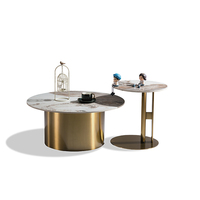 Table basse de luxe moderne et créative avec plateau en pierre, design simple, dorée, en métal durable, facile à nettoyer, meuble de rangement pour la maison
