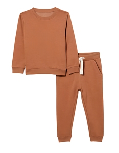 Unisex Brown Cotton <b>Tracksuit</b> Full Sleeve Crew Neck Solid Color Casual Joggers With Drawstring And Side Pockets Autumn Wear - Product Image 1
