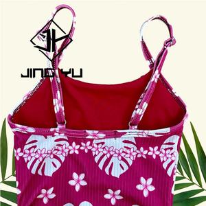 Maillot de bain une pièce à imprimé hawaïen de conception de fabricant, bikini plissé côtelé personnalisé pour filles - Product Image 4