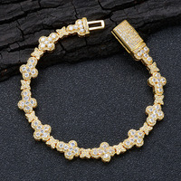 FineJewelry CZ Diamant Tennis Chaîne Bracelet pour Femmes Haute Qualité Or Argent Étoile Forme Bling Hip Hop Style Religieux