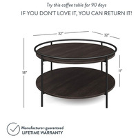 Table d'appoint ronde pour salon, design en métal et panneau de bois, base circulaire, table basse à deux niveaux